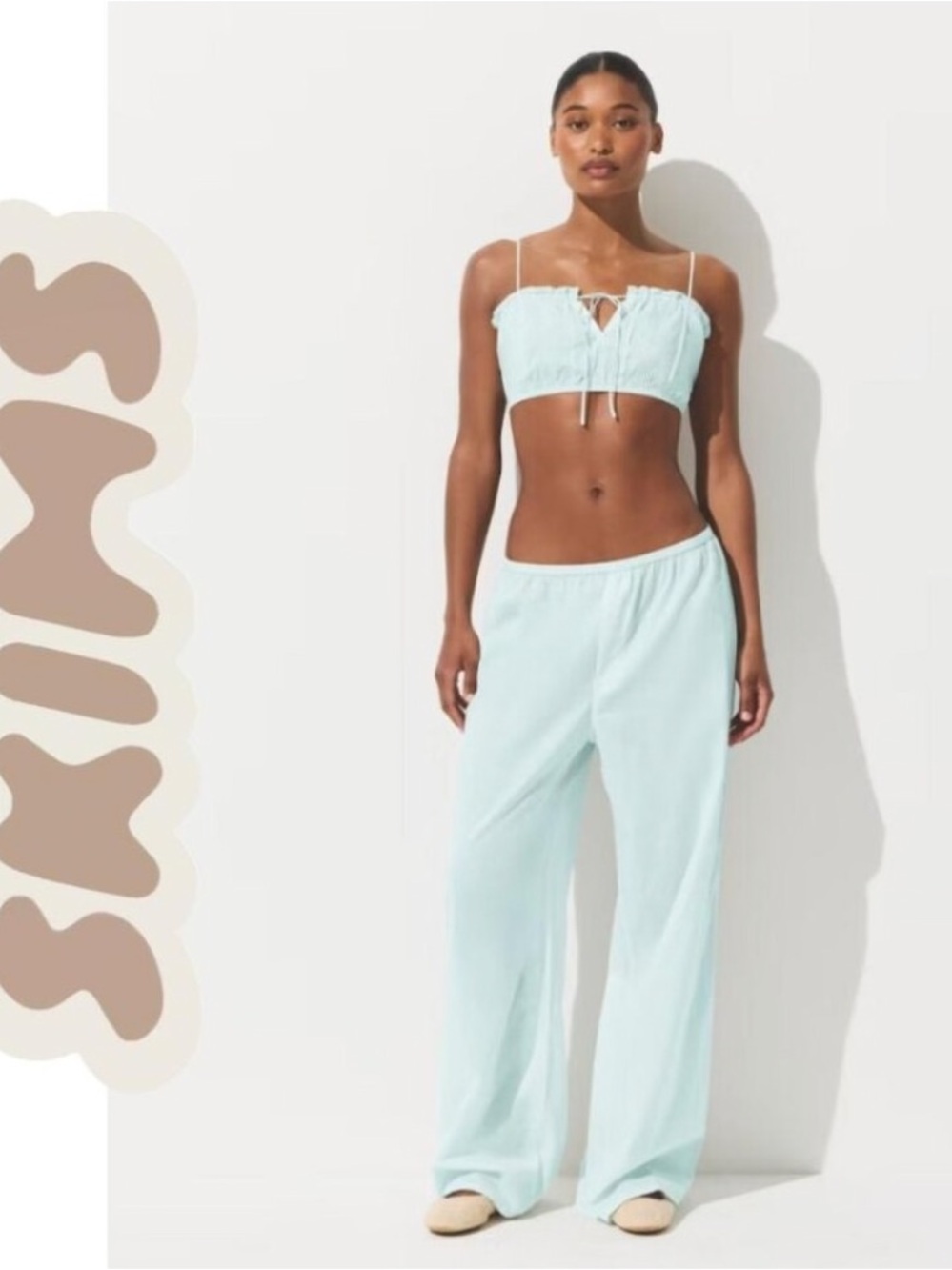 SKIMS NWT Cotton Voile Oversized Pants in Frost Size Medium